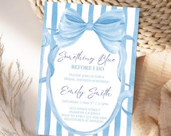 Something Blue Before I Do Bridal Shower Invitation Blue Bow Wedding Shower Invite Coquette Editable Canva Template
