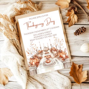 Thanksgiving Day Dinner Party Invitation Boho Autumn Fall Brunch Invite Editable Canva Template For Girls Friendsgiving Rustic Celebration