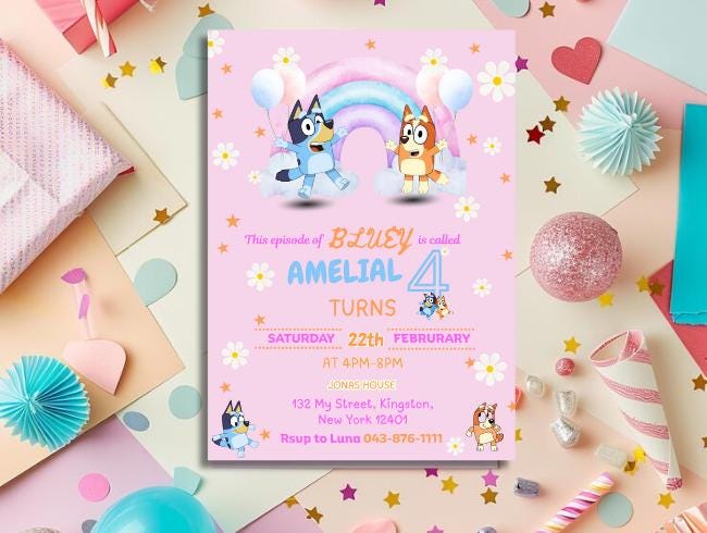 Celebrate your kiddo’s big day with this Bluey Birthday Invitation