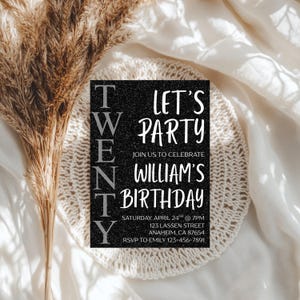 Modern Black Birthday Party Invite Elegant Editable Invitation Template Adult Milestone Birthday Canva Template Classic Dinner Party Invite