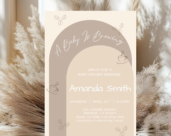 Editable Baby is Brewing Baby Shower Invitation Coffee Baby Party Invite Espresso Party Canva Template