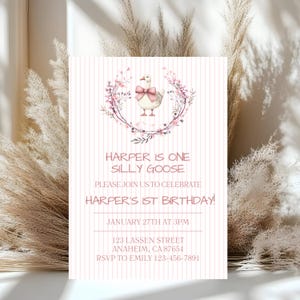 Pink Goose Birthday Invitation: Editable Canva Template (Digital Download)