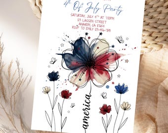 4th of July Party Invitation Patriotic Party Invite 250th Anniversary Celebration America Independence Day Editable Canva Template