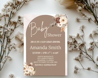 Boho Baby Shower Invitations Editable Neutral Baby Shower Template Canva Boho Floral Baby Sprinkle Invite Gender Neutral Rustic Template