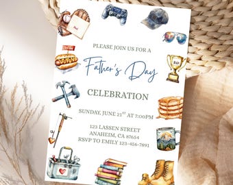 Father's Day Invitation Watercolor Celebration Editable Canva Template