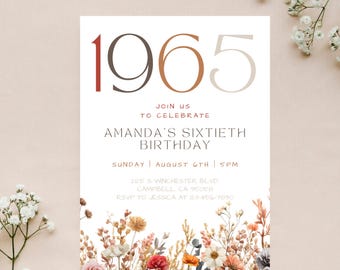 Milestone Floral Birthday Invitation Elegant Wildflower Birthday Party Invite Women's Editable Canva Template Boho Custom Garden Party Evite
