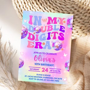 女の子のための10歳の誕生日招待状（編集可能なCanvaテンプレート）2桁の時代を祝うパーティー招待状（デジタルダウンロード）10代の女の子の誕生日のお祝い