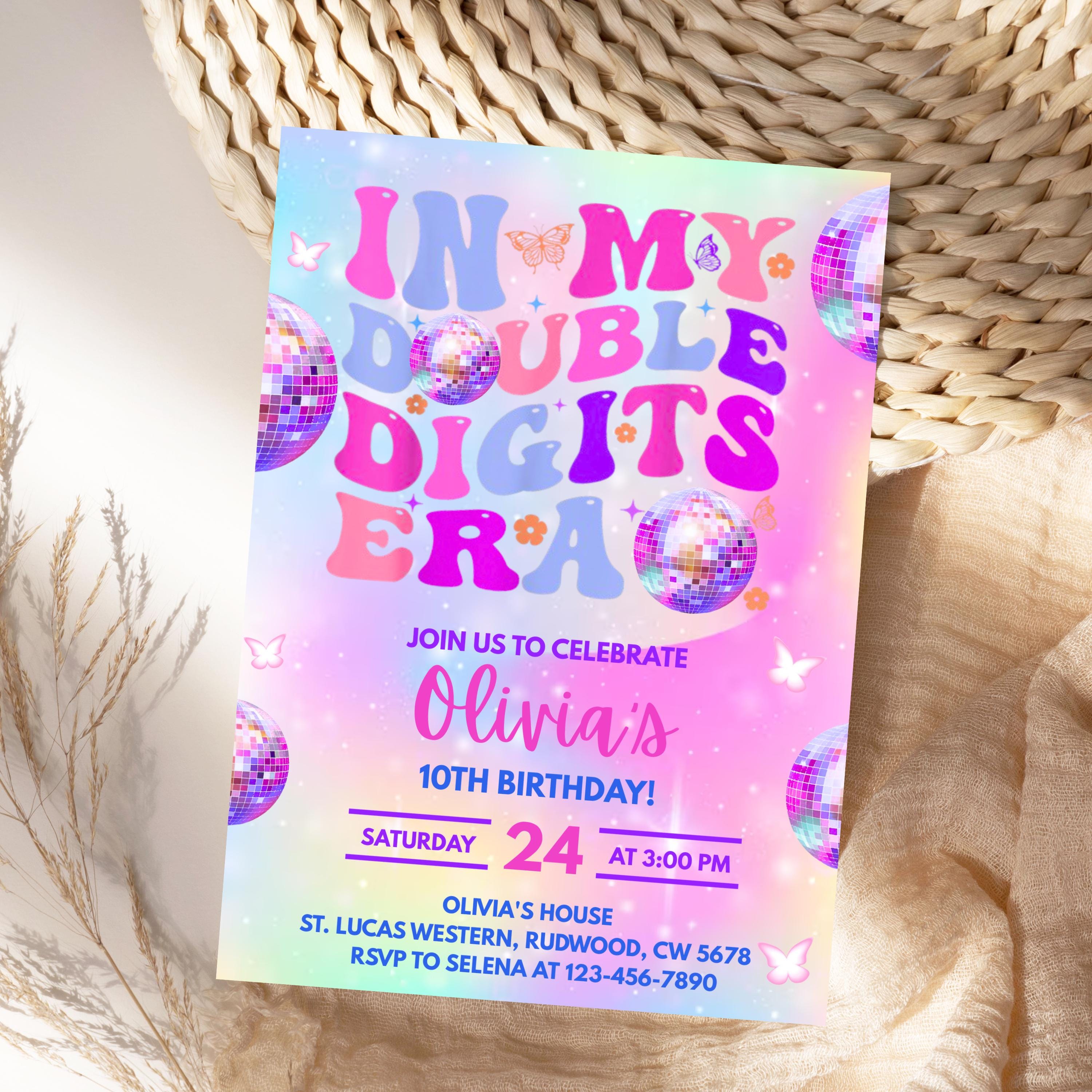 thumbnail image 2 of Personalised 10th Birthday Card – Double Digits Pink Rainbow – For Daughter, With Envelope 2 of 3