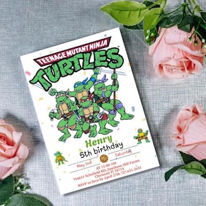 Ninja Turtle verjaardagsuitnodiging TT bewerkbare partij uitnodigen Pizza Party afdrukbare Instant Download jongen verjaardag digitale uitnodiging Canva-sjabloon
