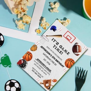 Sport-Geburtstagseinladung | Bearbeitbare All-Star-Party einladen | Druckbare Digitaler Download | Jungen Sport Theme | Baseball Basketball Fußball