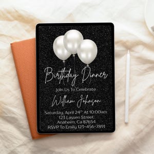 Men&#39;s Birthday Dinner Invitation Adult Editable Birthday Party Invite Elegant Black Digital Download Luxury Dinner Party Canva Template