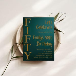 Green Birthday Invitation Elegant Gold Birthday Dinner Invite Adult Dinner Party Editable Canva Template Milestone Birthday Celebration