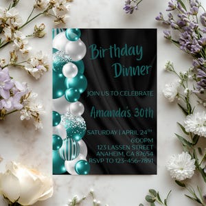 Elegant Birthday Dinner Invitation Editable Womens Birthday Party Template Canva Modern Black Birthday Invite Custom Birthday Party Template