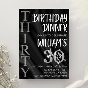 Milestone Birthday Invitation Editable Black And White Adult Party Invite Elegant Dinner Party Template Modern Birthday Template Canva