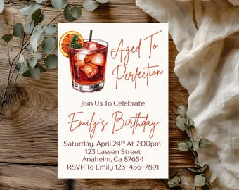 Aged To Perfection Birthday Invitation Elegant Cocktail Dinner Party Invite Milestone Editable Canva Template