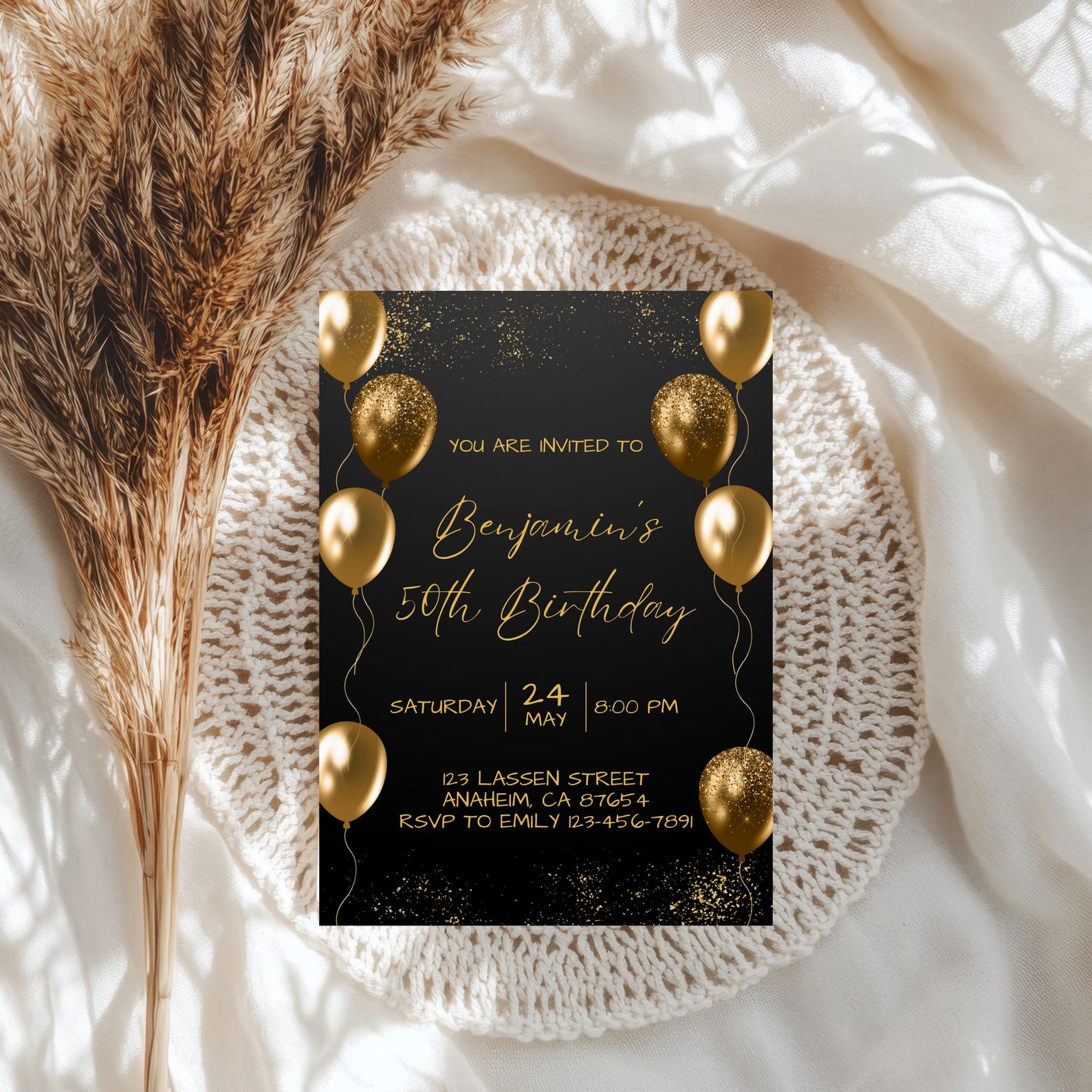 Black and Gold Birthday Party Invitation Elegant Birthday Dinner Invite ...
