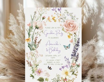 Wildflower Birthday Garden Party Invitation Template Floral Party Bright Colorful Invite Canva Editable