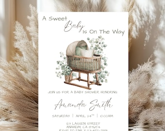 Gender Neutral Baby Shower Invitation Template A Sweet Baby Is On The Way Invite Editable Canva Template