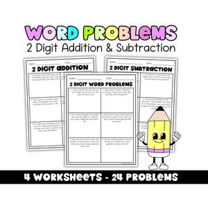 Arbetsblad med tvåsiffriga additions- och subtraktionsuppgifter | Matteövningar för årskurs 2 och 3 | Utskrivbara ordproblemsaktiviteter