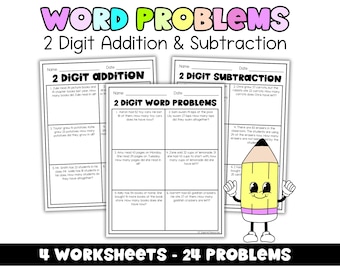2-Digit Addition and Subtraction Word Problems Worksheets | Math Practice for 2nd & 3rd Grade | Printable Word Problem Activities