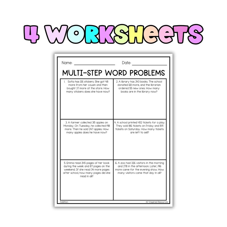 3rd Grade Multi-step Word Problems | Addition & Subtraction Worksheets ...