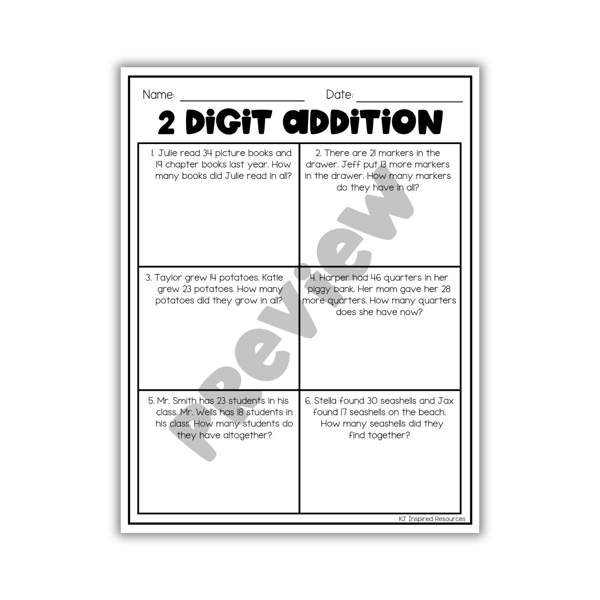 2-digit Addition and Subtraction Word Problems Worksheets | Math ...