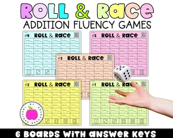 Roll and Race Addition Game: Printable Math Center Activity (Facts 0-12)
