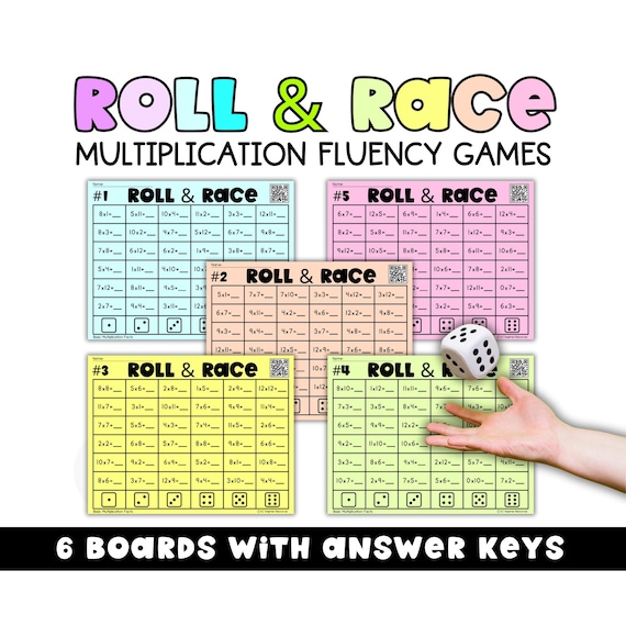 Roll and Race Multiplication Game | 0–12 Times Tables Math Center | Dice Games for Fact Fluency, Test Prep, Homeschool & Review