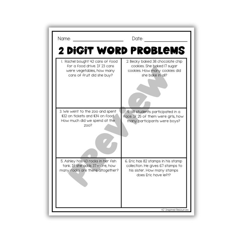 2-digit Addition and Subtraction Word Problems Worksheets | Math ...