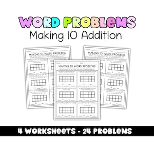 Making 10 Math Worksheets | Addition Word Problems Kindergarten & 1st Grade | Ten Frame Practice and Fact Fluency Activities