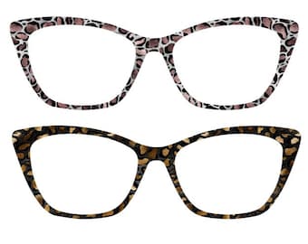 Shimmer Magnetic Leopard Print Eyewear Top With Metallic Mica Pink Leopard Fancy Animal Print Glasses