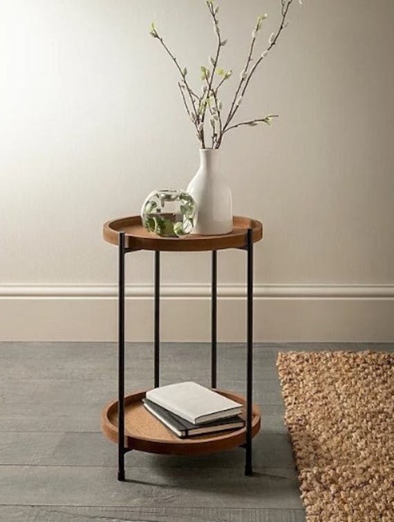 Wood Side Table Round Side Table Modern Side Table Minimal Etsy