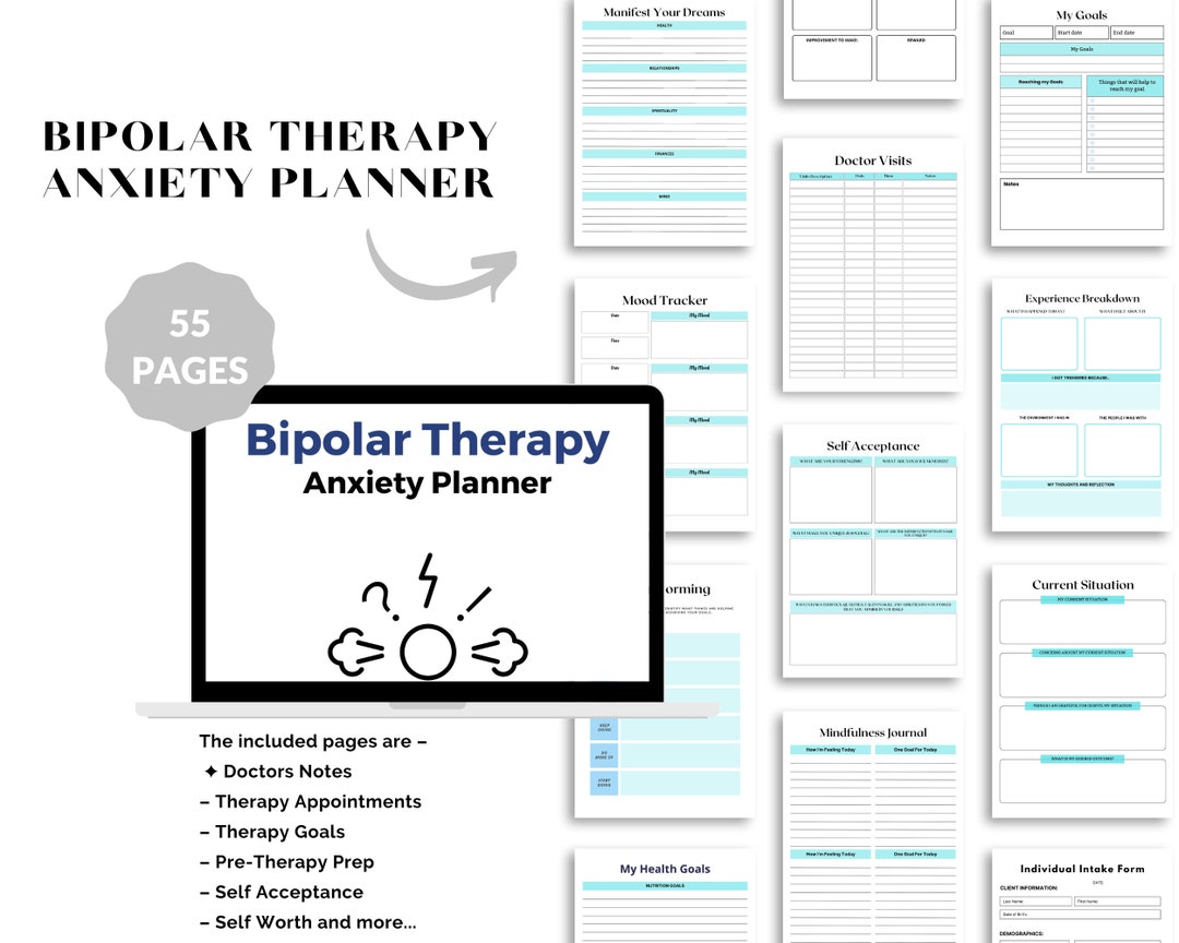 Printable &amp; Editable Bipolar Therapy Anxiety Planner - Etsy