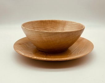 Wooden plate and wooden bowl made of ash in my small workshop