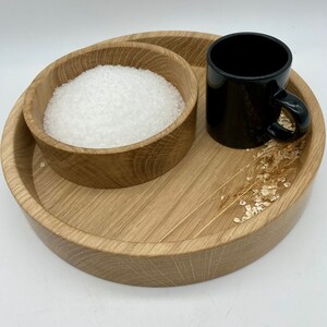 Two wooden plates, serving plate, tableware, serving plate, serving tray, wooden plate and utility plate round tray made of oak wood