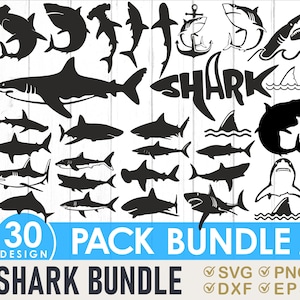Shark Silhouettes SVG cutting Files  DYI Shark Vectors  Shark Cut files  Shark svg & dxf   Marine Silhouette  Ocean  Commercial Use