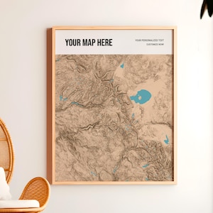 Póster de mapa de terreno personalizado / Arte mural de paisaje 3D personalizado / Impresión de mapa inspirado en la topografía / Regalo de naturaleza / Decoración de mapa de montaña
