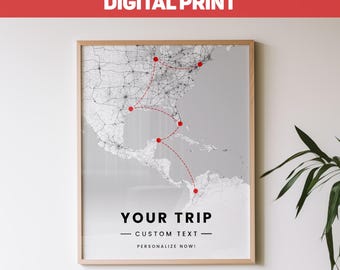Personalized Travel Route Map: Custom Adventure Wall Art (Digital Print, 300 DPI PDF)