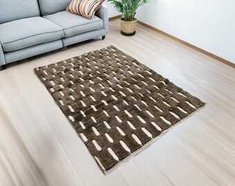 Handmade Beni Ourain Rug: Sculpted Wool, Taupe & Ivory Moroccan Decor