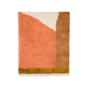 Custom Orange and Brown Beni Ourain Rug – Handmade Moroccan Berber Rug, Abstract Wool Shag Carpet, Modern Living Room Decor, Fluffy Shag rug