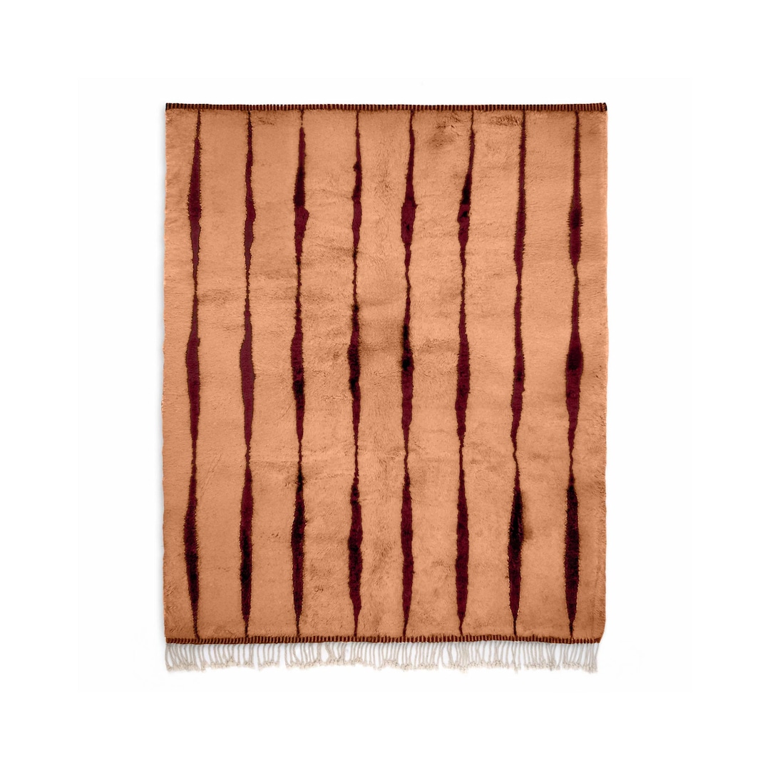 Handmade Terracotta Beni Ourain Rug: Burgundy Wine Striped Moroccan ...