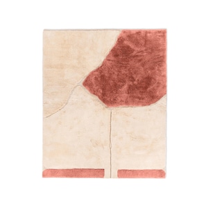 Terracotta & Beige Abstract Wool Rug – Handcrafted Moroccan Art Carpet – Beni Ourain Modern Design, Cutom Ourain High Pile Shaggy Fluffy