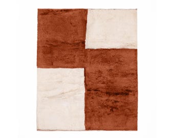 Handmade Terracotta Beni Ourain Rug: Moroccan Berber Wool Carpet