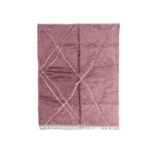 Custom Pink Beni Ourain Rug - Handmade Moroccan Berber Rug, Sculpted Shag Carpet for Living Room, Soft Wool, Modern Minimalist
