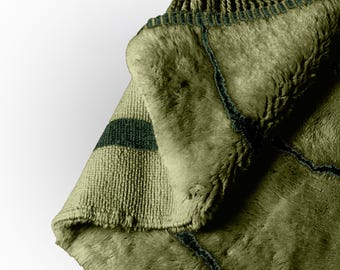 Handmade Moroccan Beni Ourain Wool Rug: Earthy Green Striped Carpet