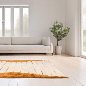 Custom burnt orange Beni Ourain rug – modern Moroccan shag rug, handmade wool Berber carpet, cozy boho decor for living room