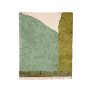 Custom Sage Green and Beige Beni Ourain Rug – Handmade Moroccan Berber Wool Shag Carpet, Modern Abstract Area Rug, Custom Sizes Fluffy Rug