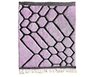 Custom Lavender Beni Ourain Rug, Geometric Berber Shag, Handmade Wool Carpet