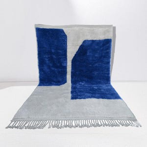 Custom Blue & White Beni Ourain Rug: Handwoven Moroccan Wool