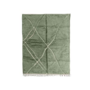 Custom Sage Green Beni Ourain Rug - Handmade Moroccan Berber Rug, Sculpted Shag Wool Carpet, Soft Modern Living Room Decor